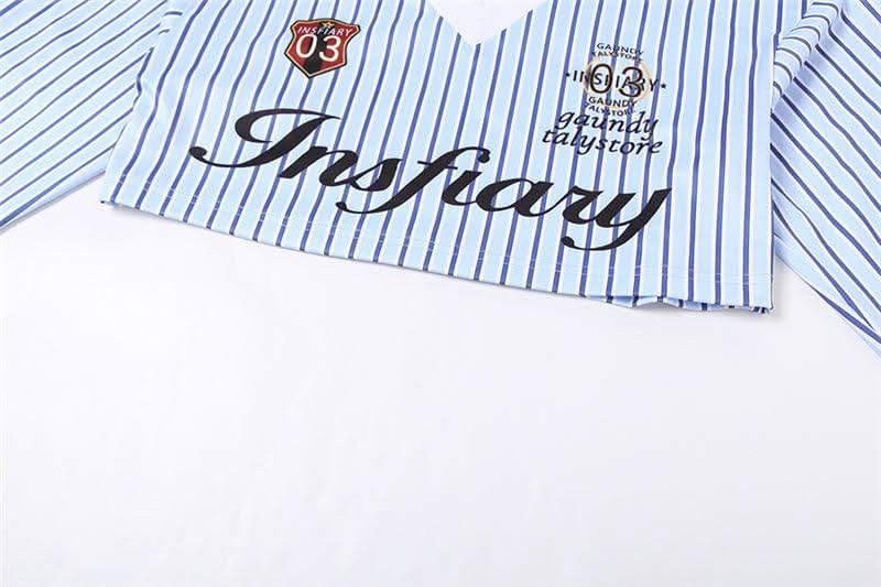 Turnover collar long sleeve striped letter print top