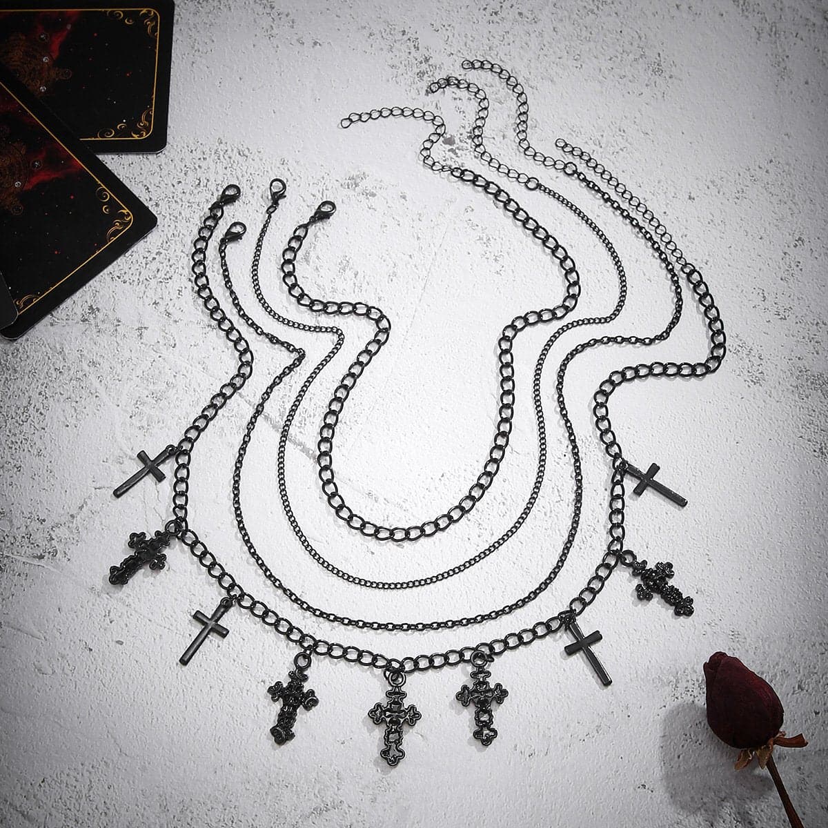Cross pendant solid 4 pcs chain necklace