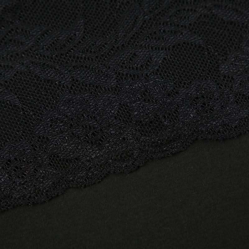 Long sleeve lace hem square neck solid top