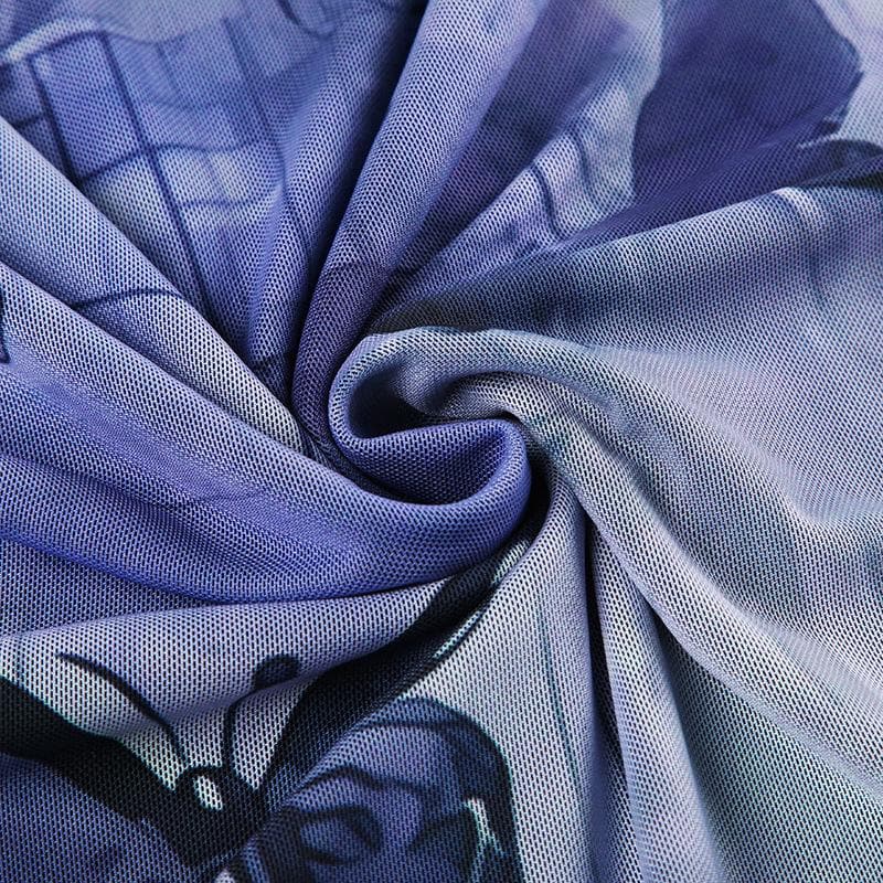 Mesh lace hem butterfly print cami maxi dress