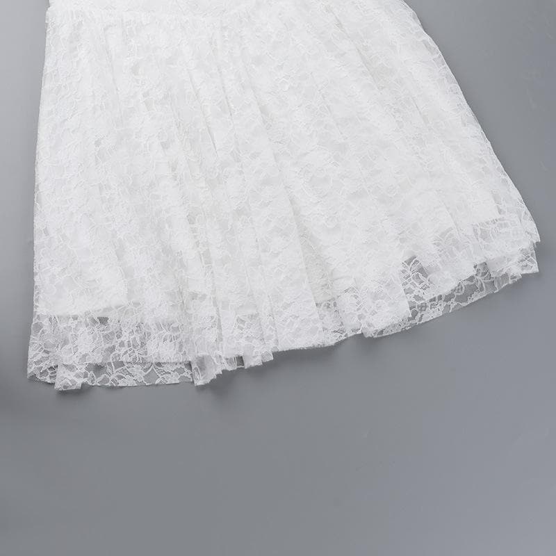 Halter lace up stitch lace backless mini dress