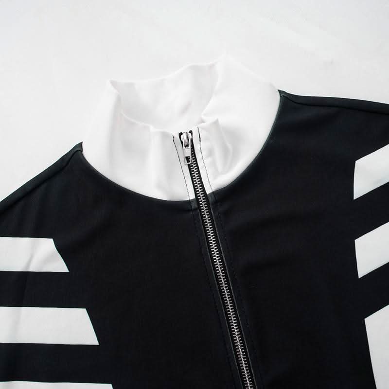Turnover collar zip-up contrast sports pants set