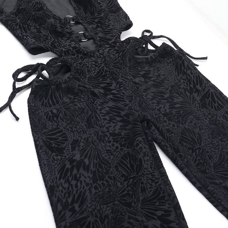 Halter o ring self tie hollow out jumpsuit