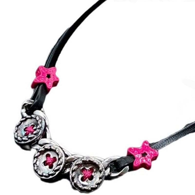 PU leather button contrast necklace