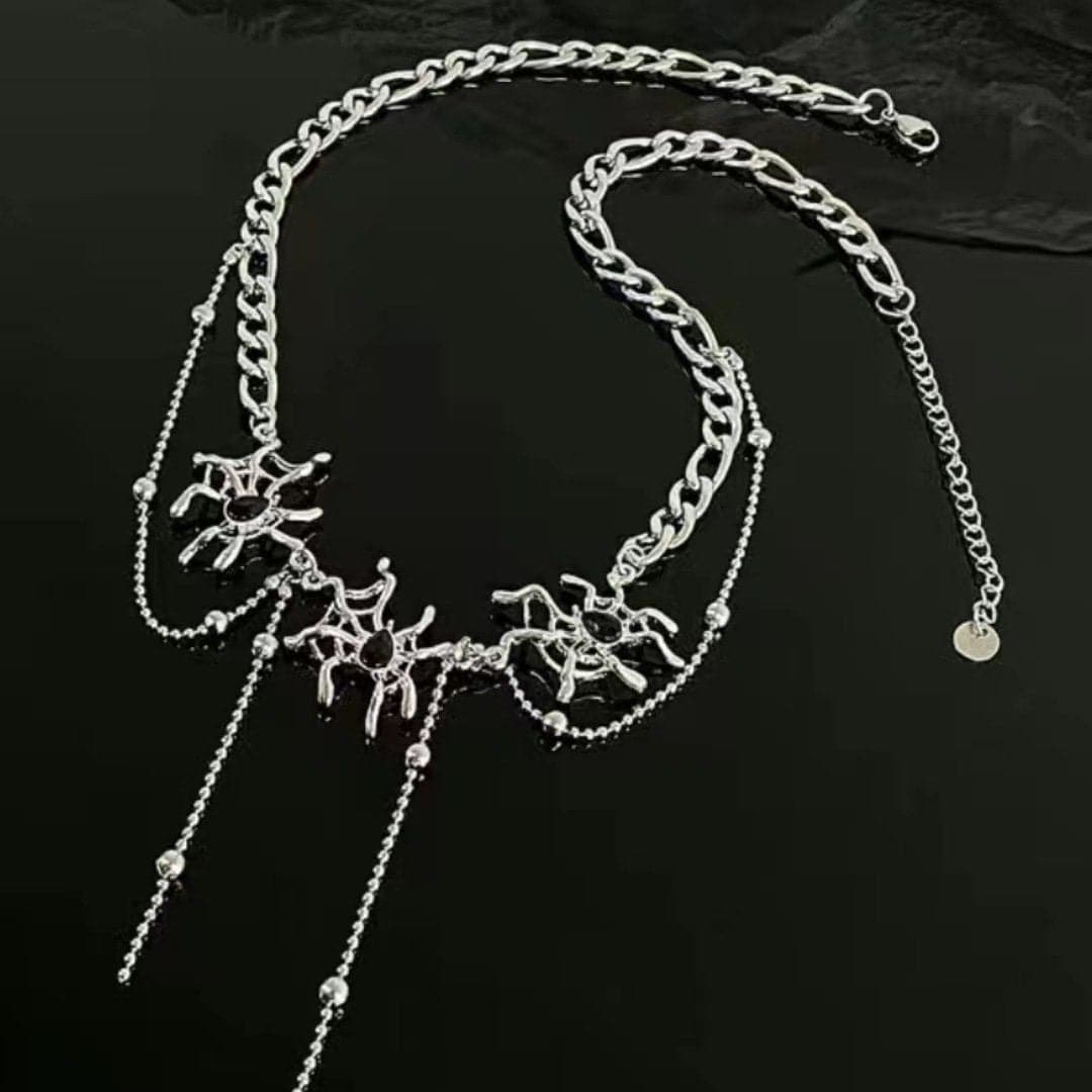 Spider abstract rhinestone metal chain necklace