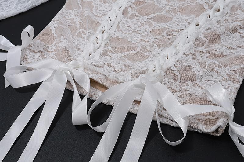 Long sleeve off shoulder bowknot ribbon lace up ruched mini skirt set