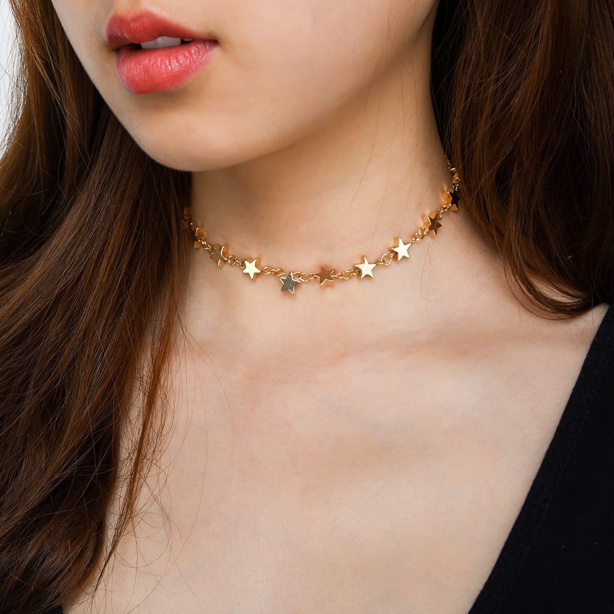 Star decor solid choker necklace