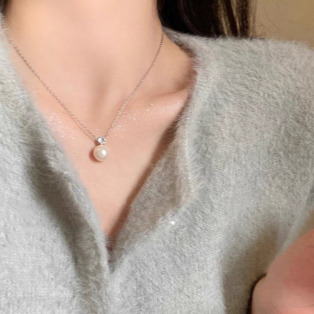 Rhinestone faux pearl pendant choker necklace