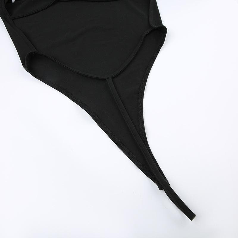 Square neck solid long sleeve backless cross back bodysuit