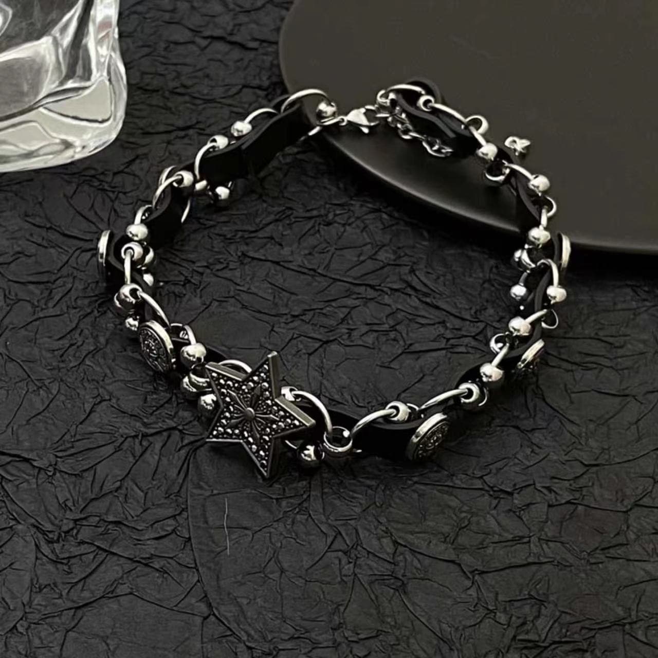 Star decor PU leather adjustable choker necklace