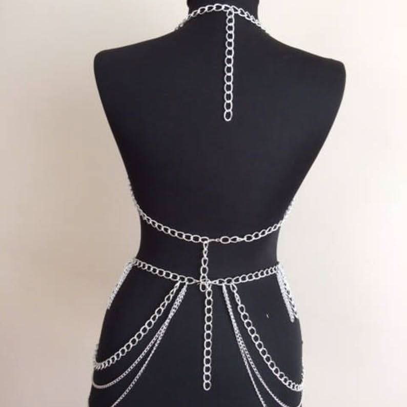Halter metal waist chain backless set