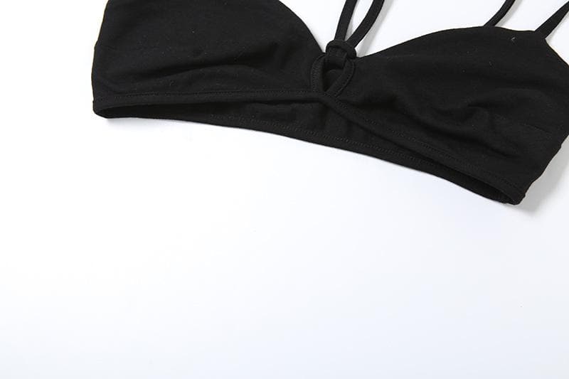 Halter hollow out mesh contrast 2 piece cami cut out top