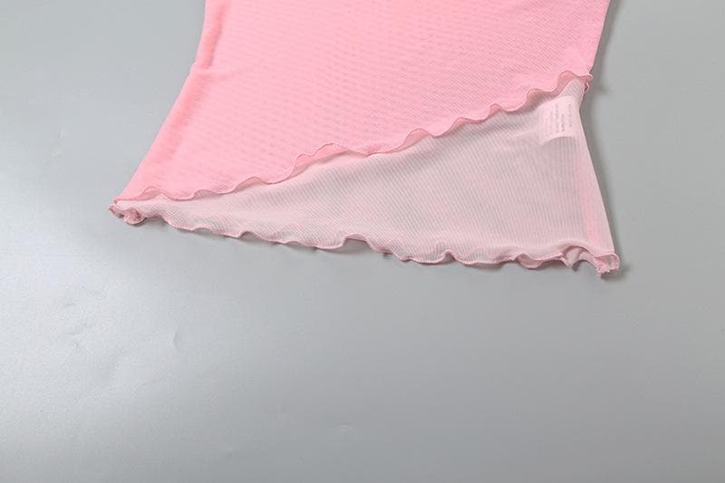 Bowknot lace v neck mesh irregular cami top