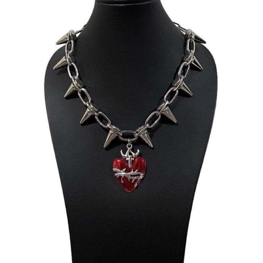 Rivet metal chain heart pendant necklace