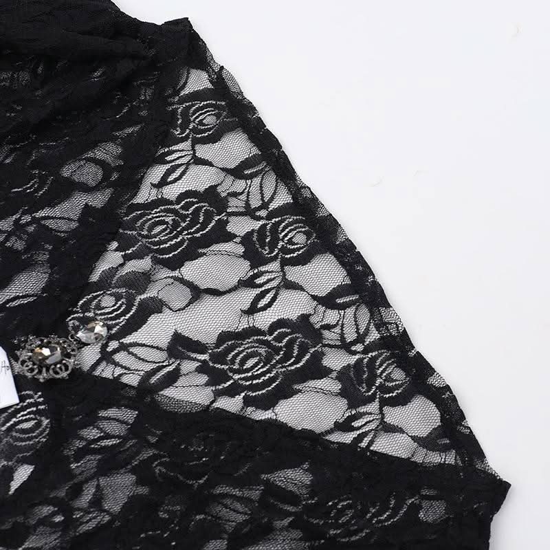 Long flared sleeve lace rhinestone applique shrug