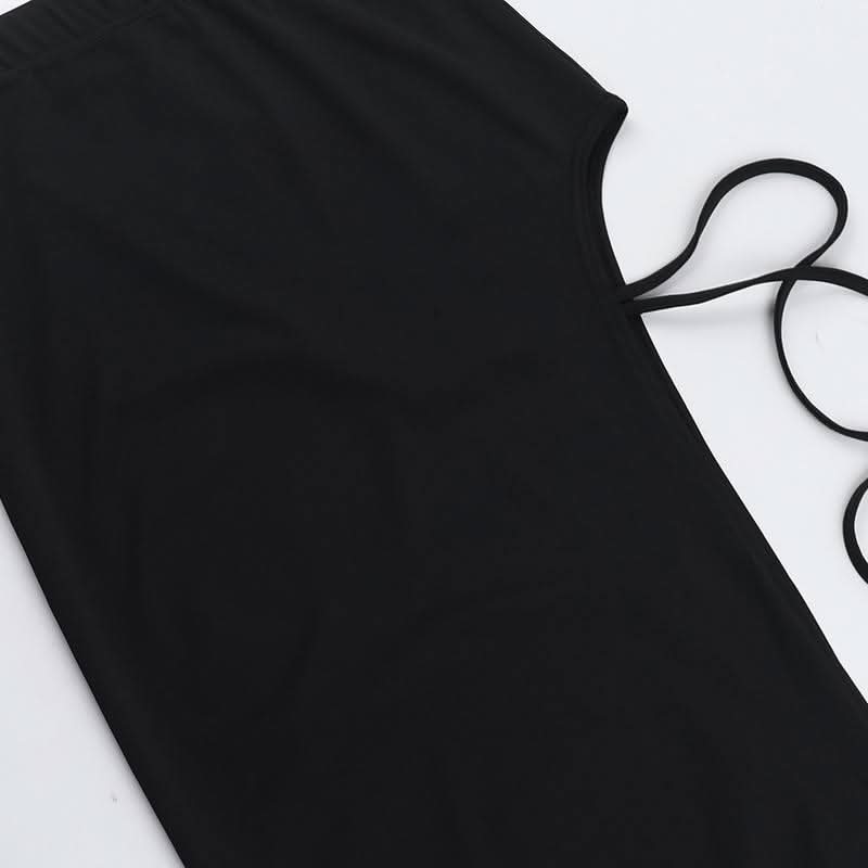 Irregular slit self tie solid tube midi skirt set