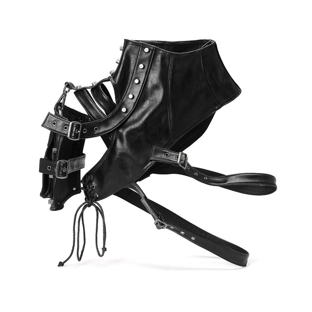 High neck buckle hollow out pocket cut out top