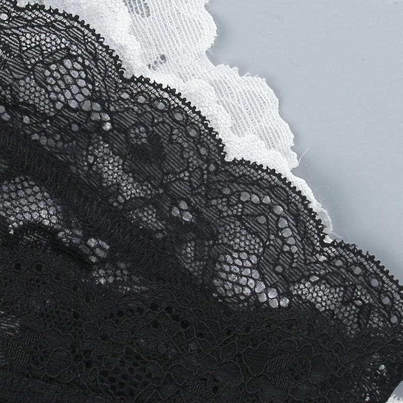 Halter bowknot lace contrast backless see through crop top