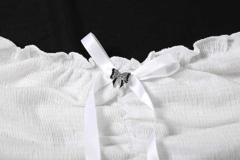Off shoulder halter bowknot ruffle 2 piece top
