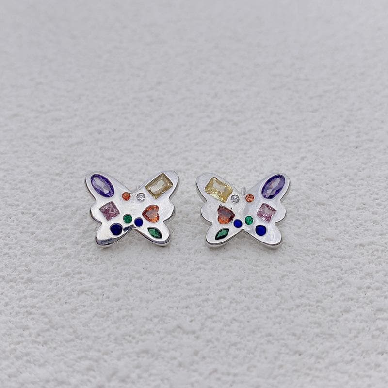 Multicolor rhinestone butterfly stud earrings