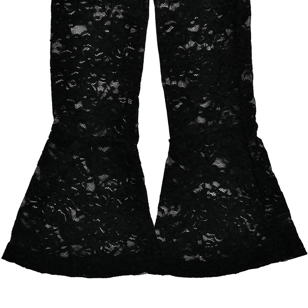 Long flared sleeve square neck lace self tie top