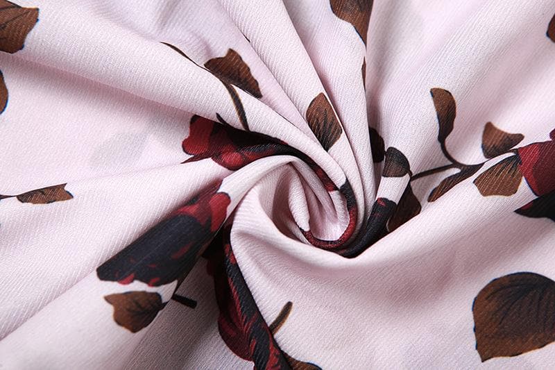 Flower print low cut spaghetti strap contrast lace up backless midi dress