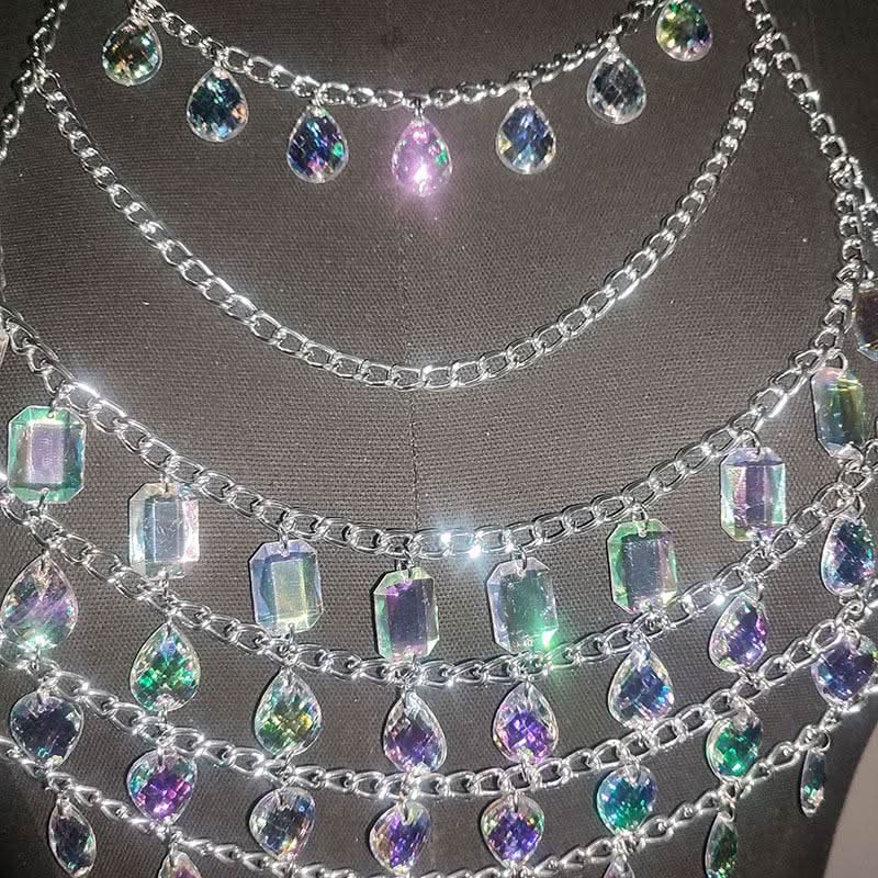 Halter crystal hollow out metal chain waist chain set