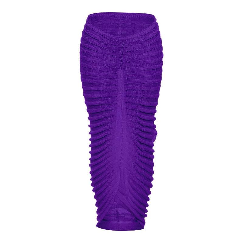 Ruched textured see through short sleeve maxi skirt set