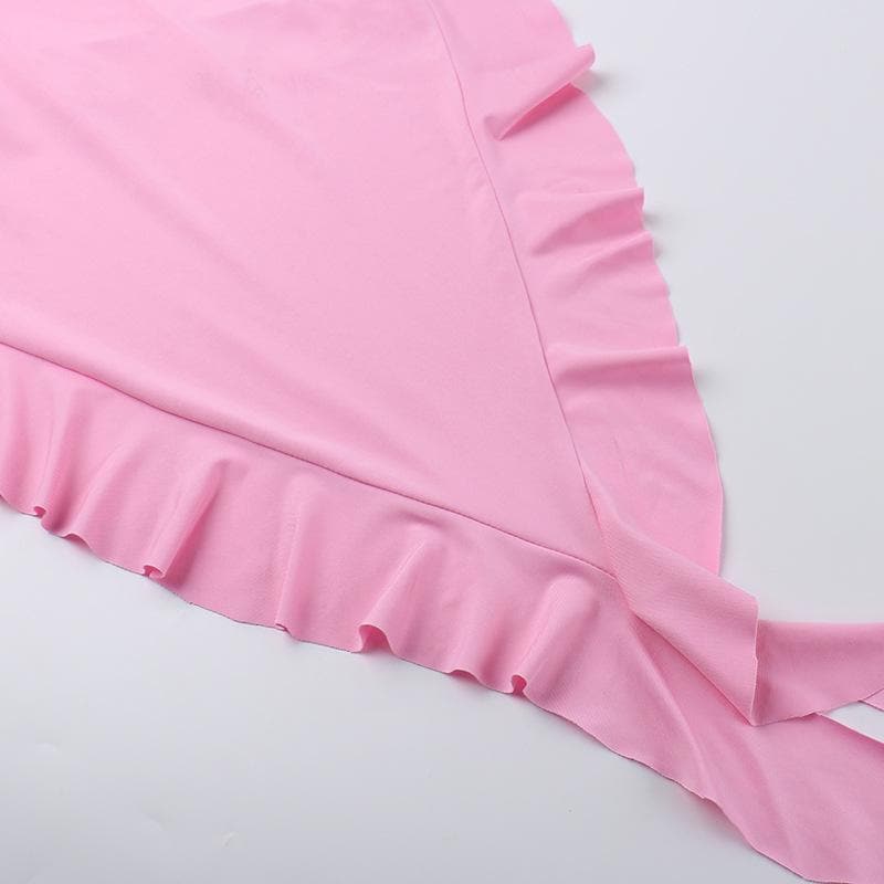 Halter flower applique ruffle irregular crop top