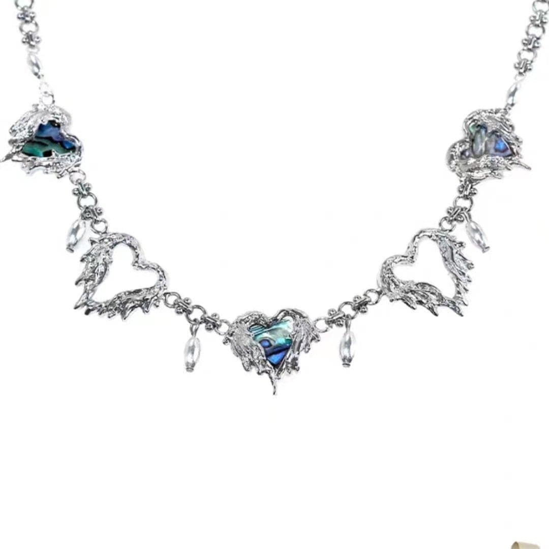 Blue rhinestone heart decor choker necklace