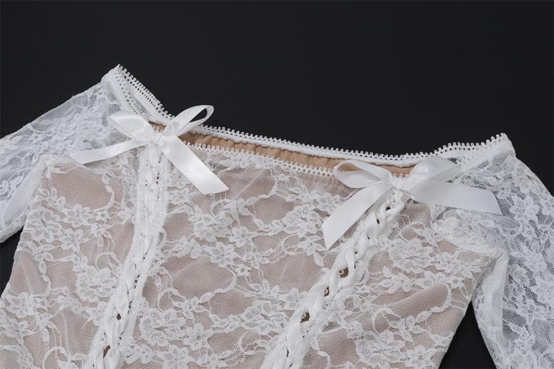 Long sleeve off shoulder bowknot ribbon lace up ruched mini skirt set