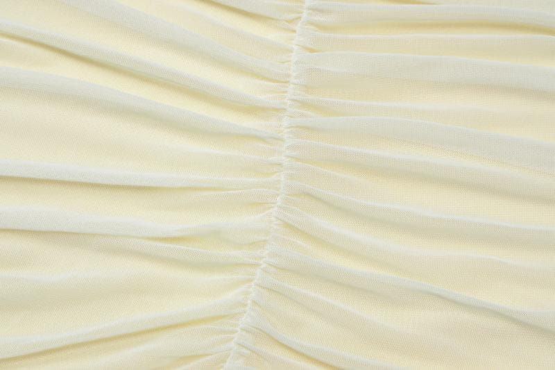V neck ruffle hollow out ruched mesh cami cut out mini dress