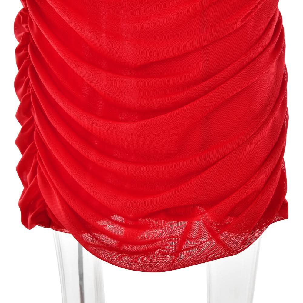 Off shoulder long sleeve slit mesh ruched maxi dress