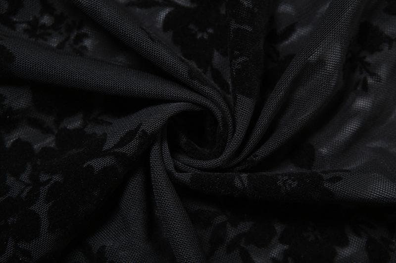 Cowl neck halter flower pattern mesh maxi dress