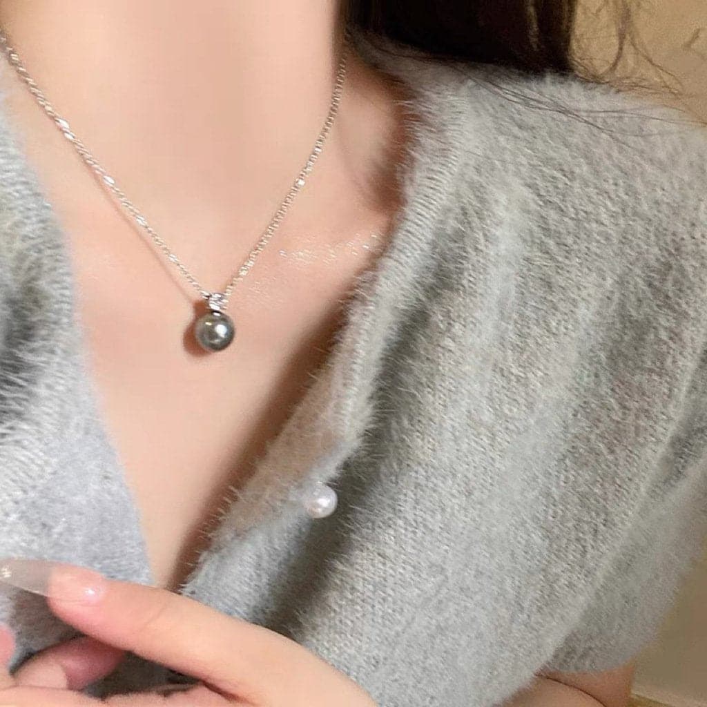 Rhinestone faux pearl pendant choker necklace