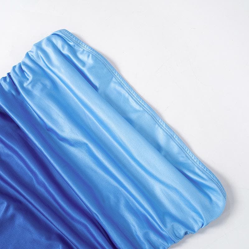 Ruched gradient backless tube maxi dress