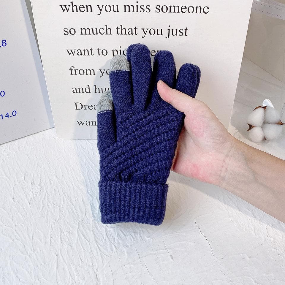 Touch screen plus fleece knitted full finger gloves