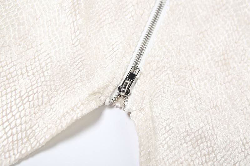 Off shoulder long sleeve fluffy zip-up solid top