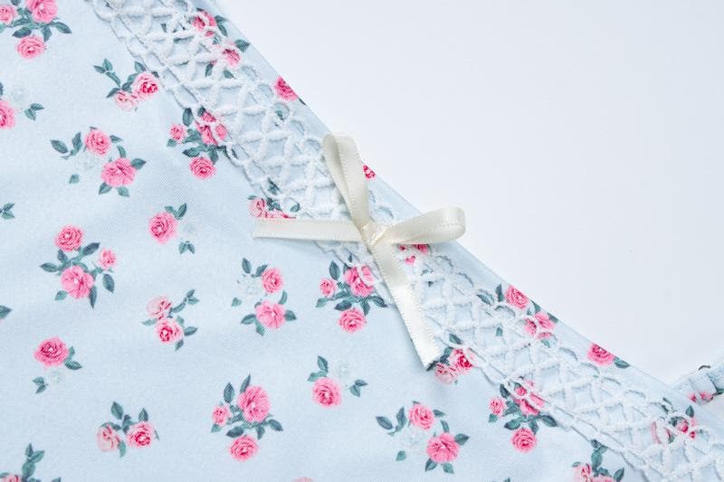 Print lace hem bowknot cami maxi skirt set