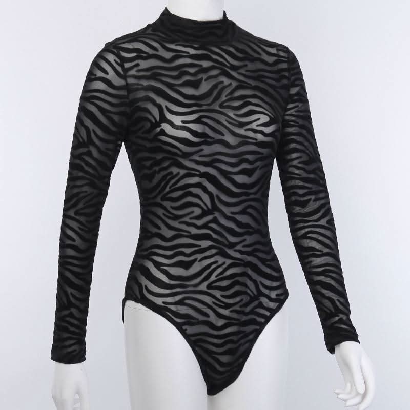 High neck long sleeve striped bodysuit