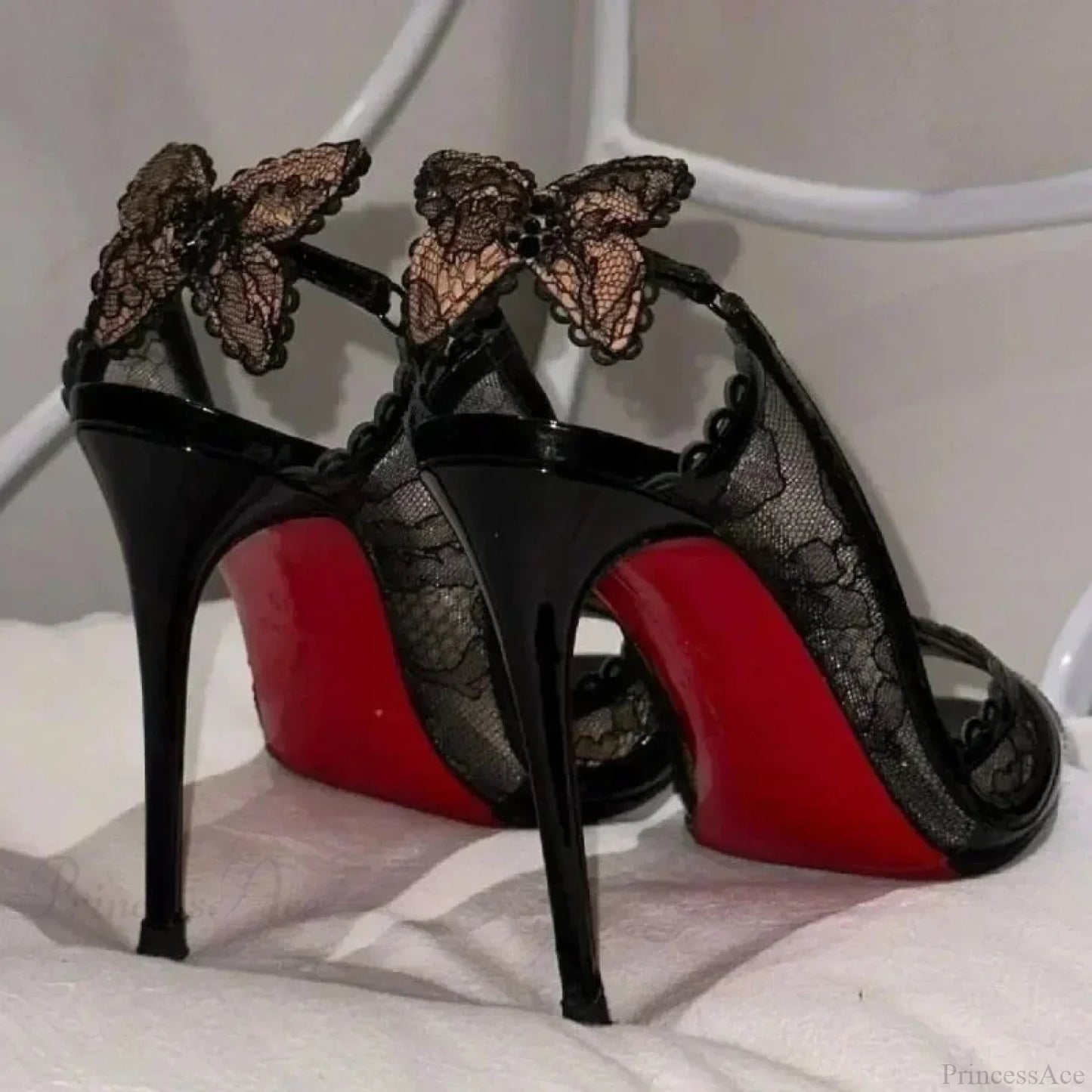Lace Bow Gothic Slingback Sandals Tall Heel