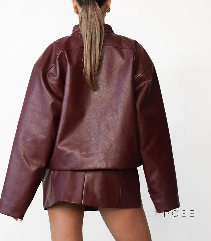 Caila Retro Faux Leather Skirt Set