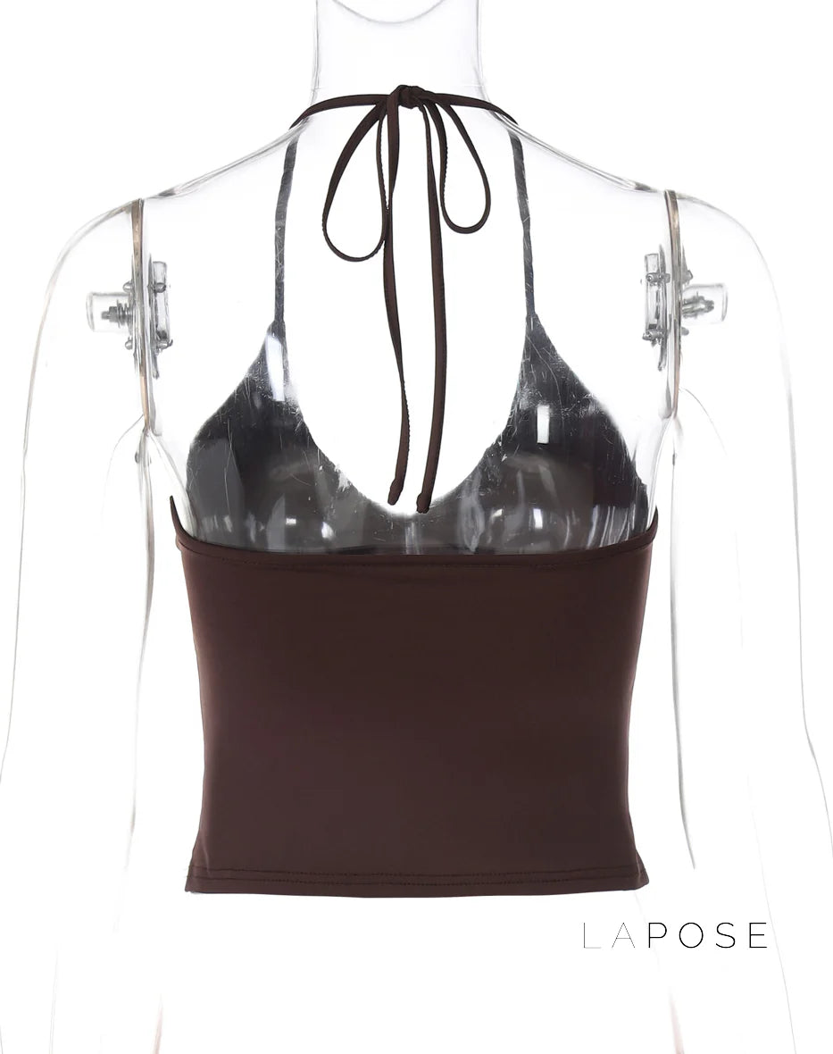 Sehaj Halter Lace-Up Crop Top