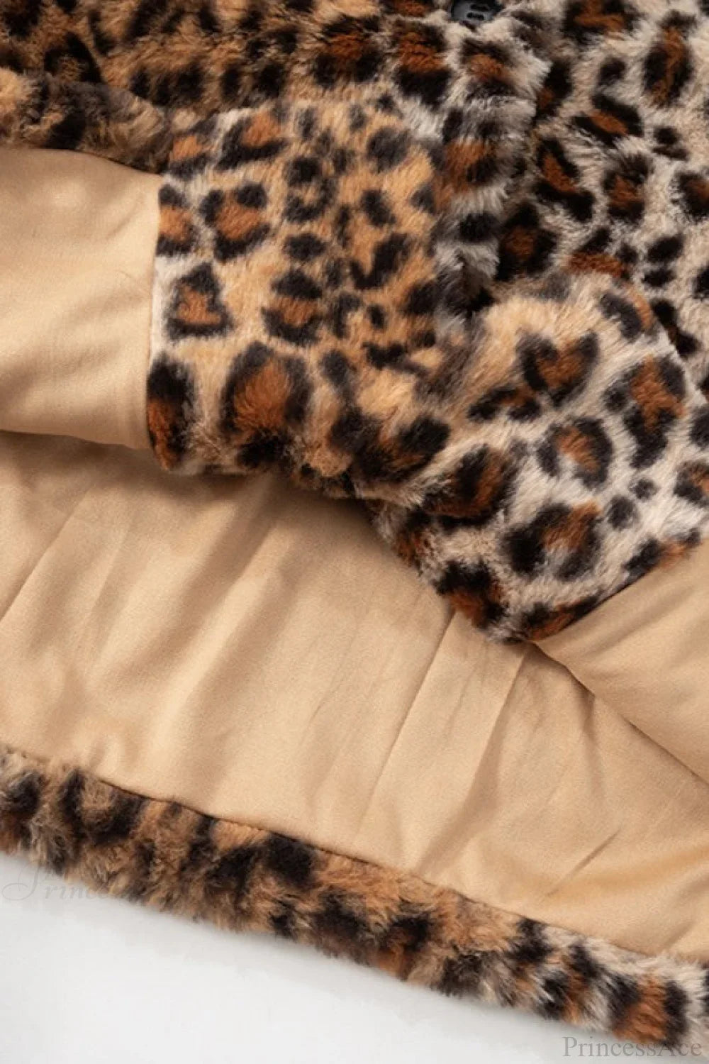 Leopard Print Faux Fur Collar Vintage Coat