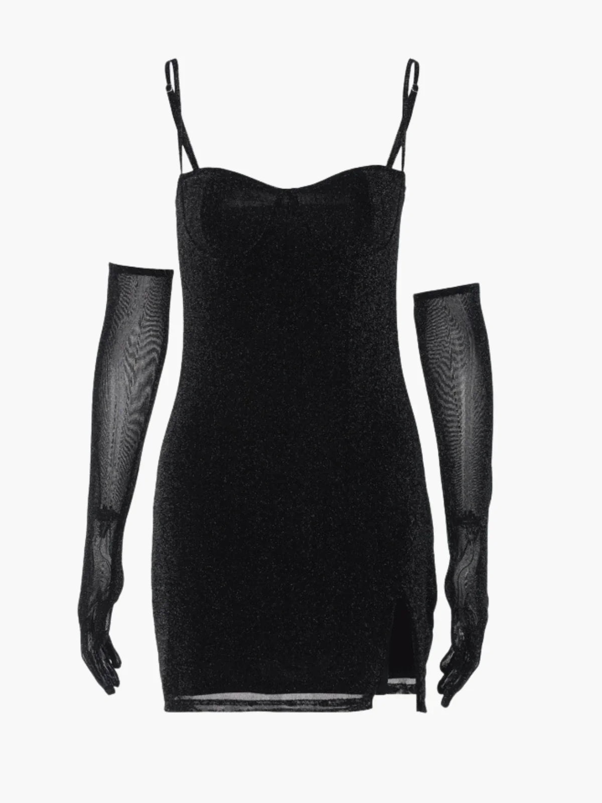 Sparkling Mesh Slip Mini Dress with Side Slit