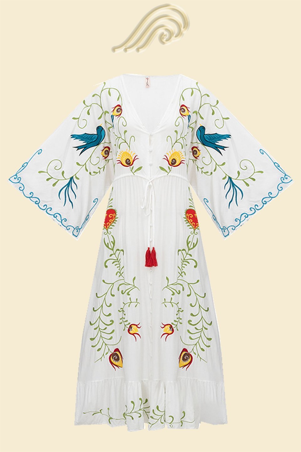 Lola Embroidered V-neck Lace Up Dress