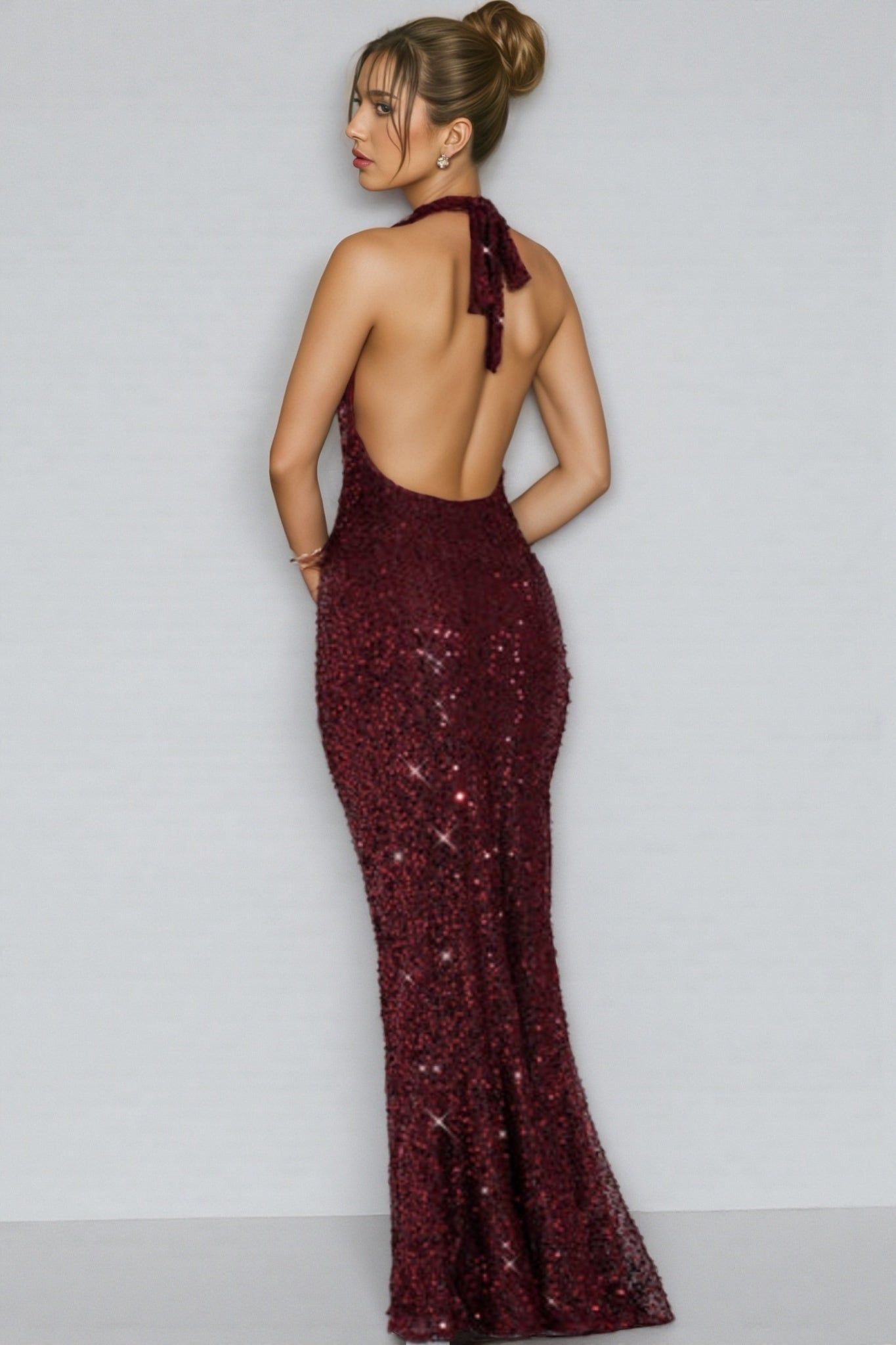 Ordan Sequin Neck Maxi Dress