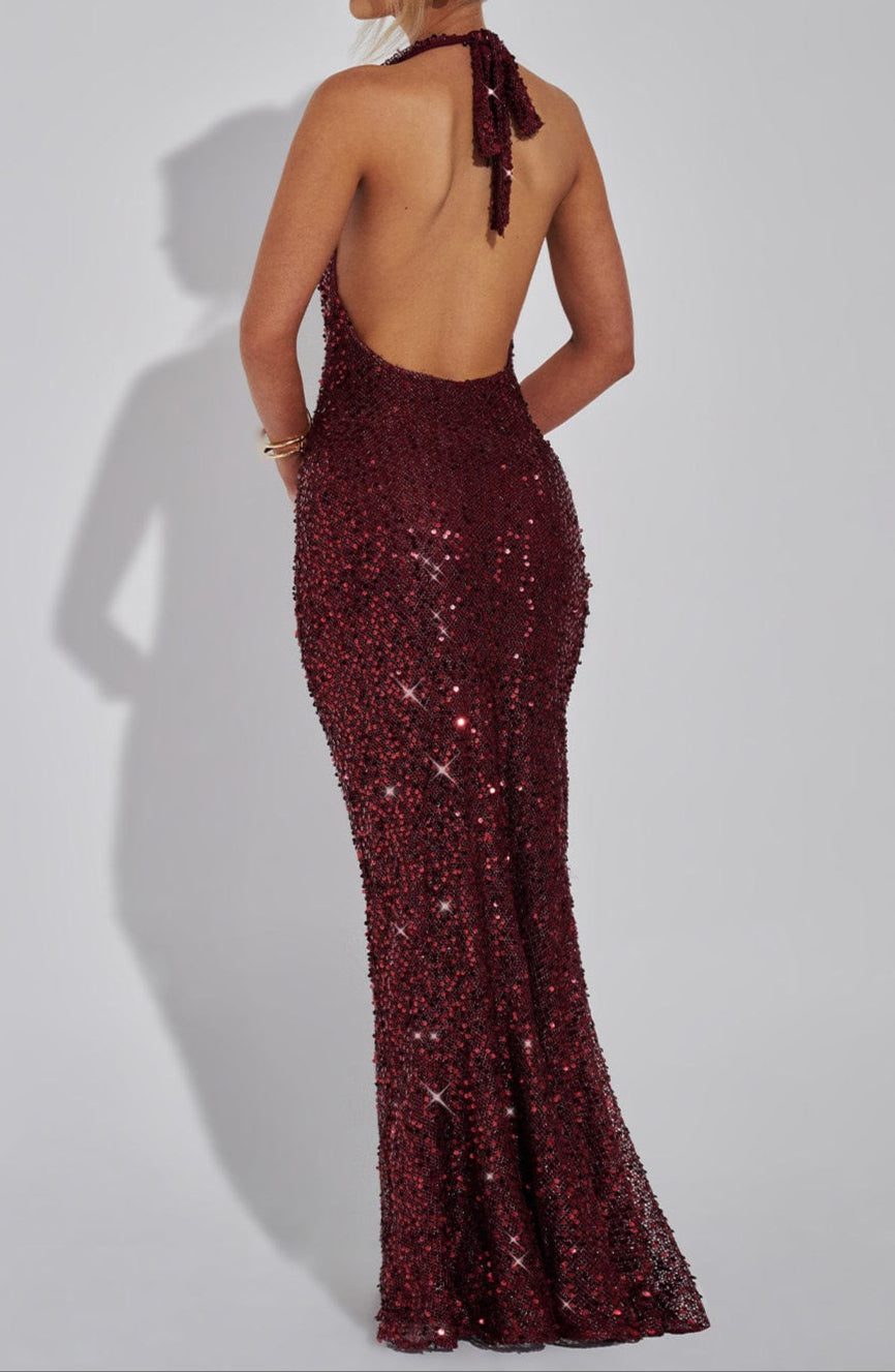 Carmen Maxi Dress - Wine Lined