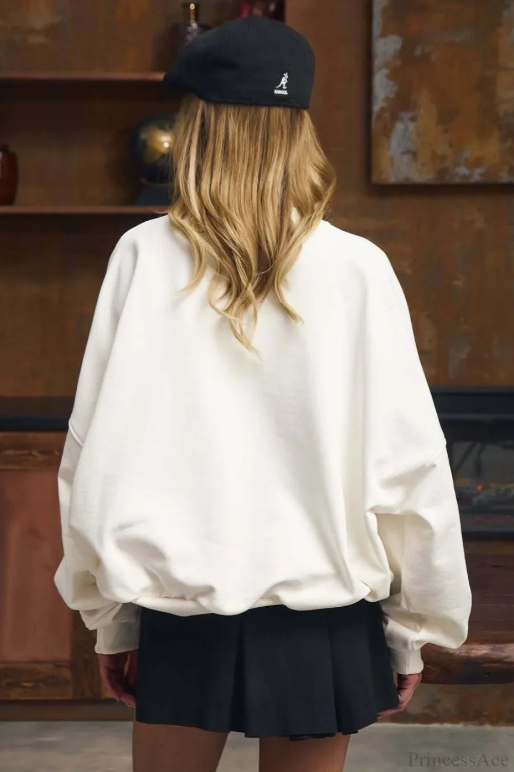 mbroidered Letter Crew Neck Oversized Sweatshirt