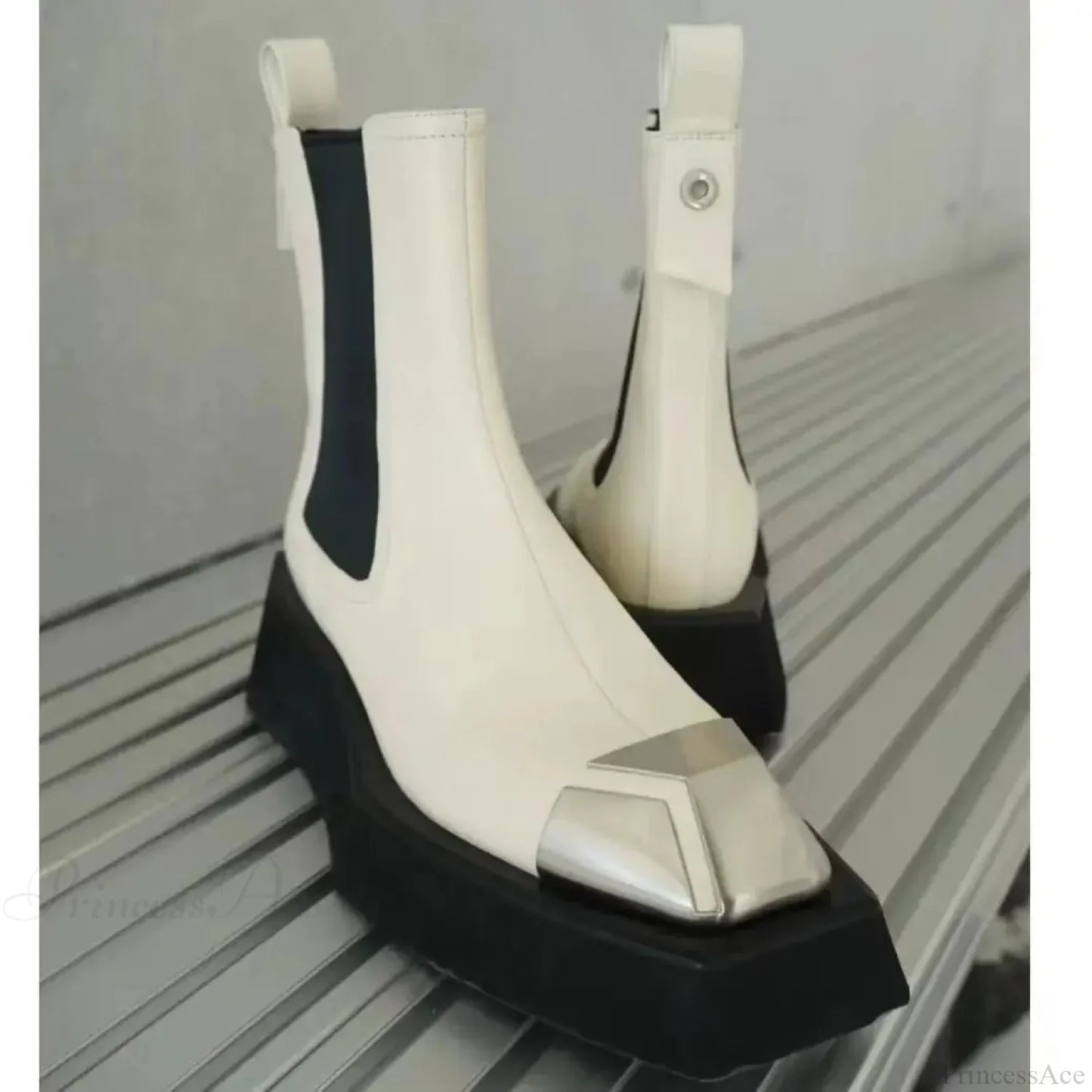 Metal Square Toe Elevated Chelsea Gothic Short Boot